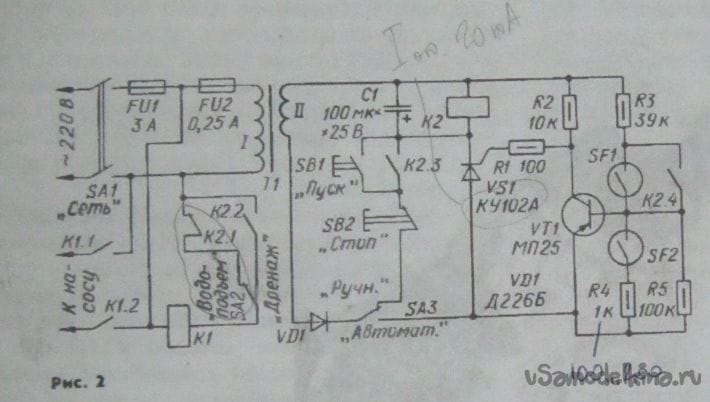 Схема автомата откачки воды