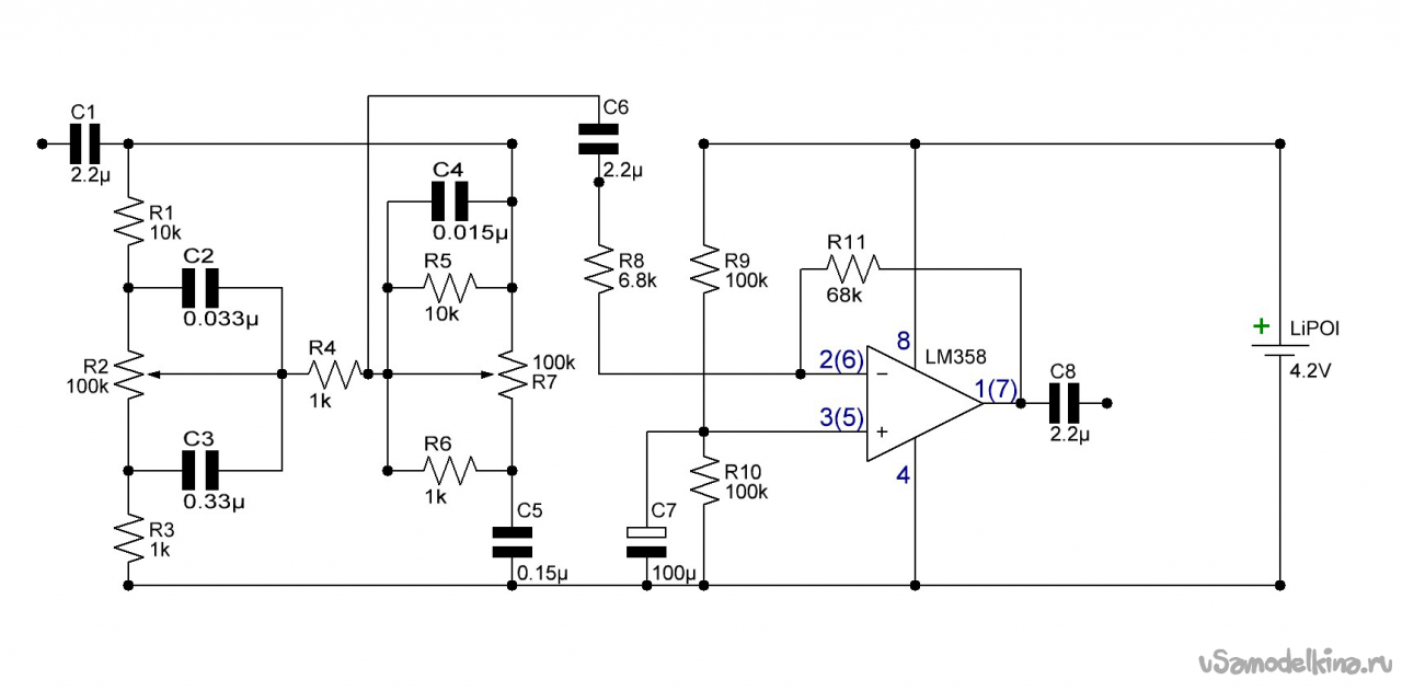 Гитарный усилитель lm358. Схемы УНЧ на lm358. Lm358 схема усилителя. Темброблок lm358 схема.