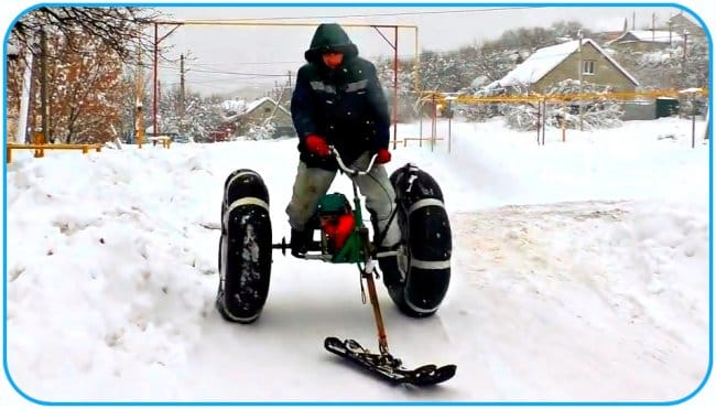 Сделал самодельный снегоход с двигателем от мопеда: показываю конструкцию