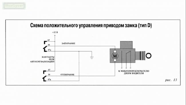 Активатор замка двери 5 контактов схема