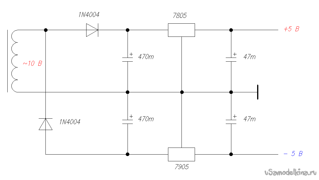 Двухполярный выпрямитель схема
