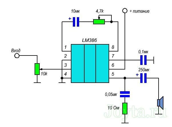Усилитель на lm386 схема